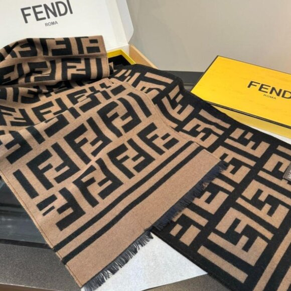 Fendi Black and Brown Logo Pattern Women's Scarf - With Original Box - Picture 2 of 4